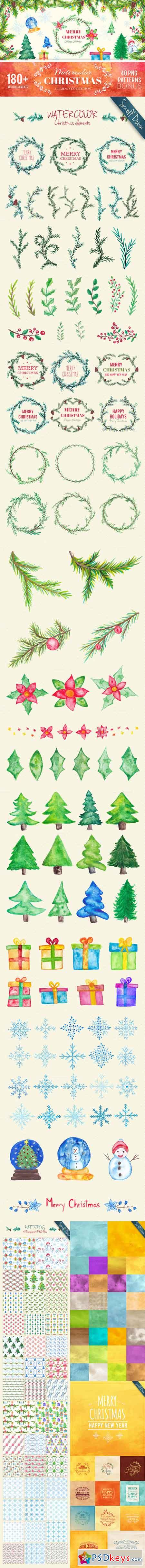 180+ Christmas Watercolor Elements 465754