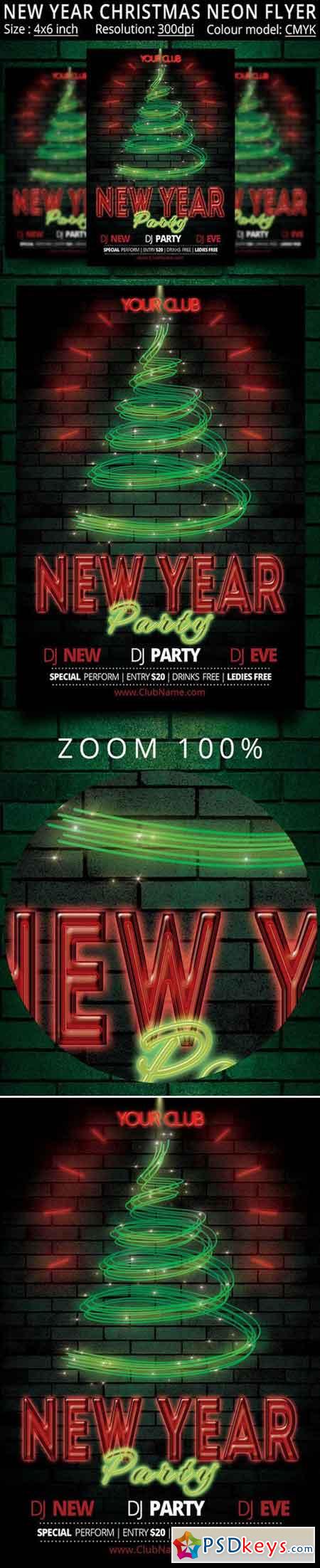 New Year Christmas Neon Party Flyer 463755