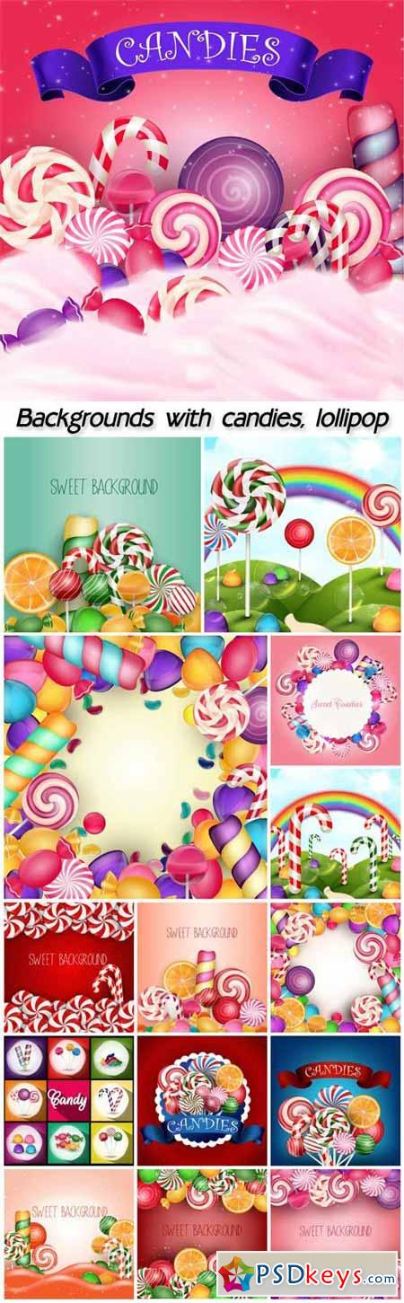 Backgrounds with ice cream, candies, lollipop vector