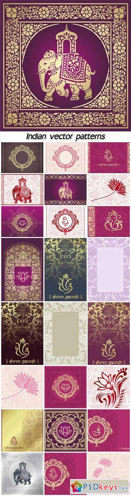 Indian vector backgrounds with patterns and flowers