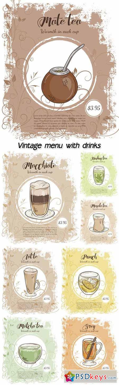 Vintage menu with drinks