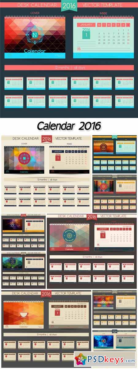 Calendar 2016, vector templates all months & place for text