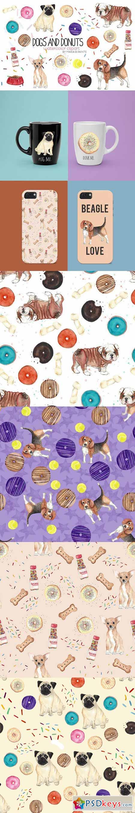 Watercolor Clip Art - Dogs n Donuts 415922