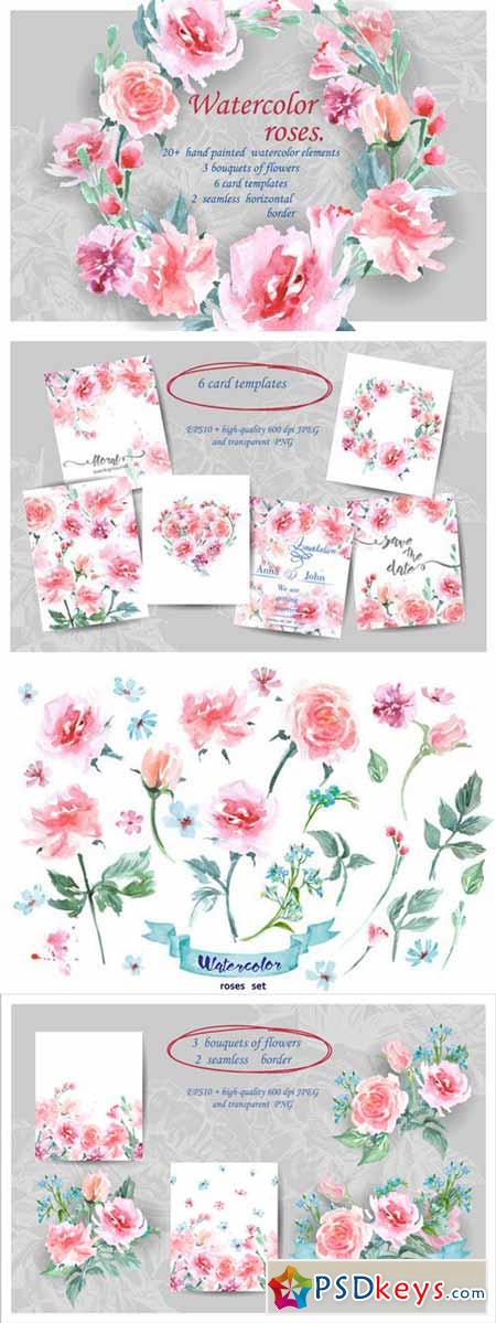 Watercolor roses (Floral set.) 476041