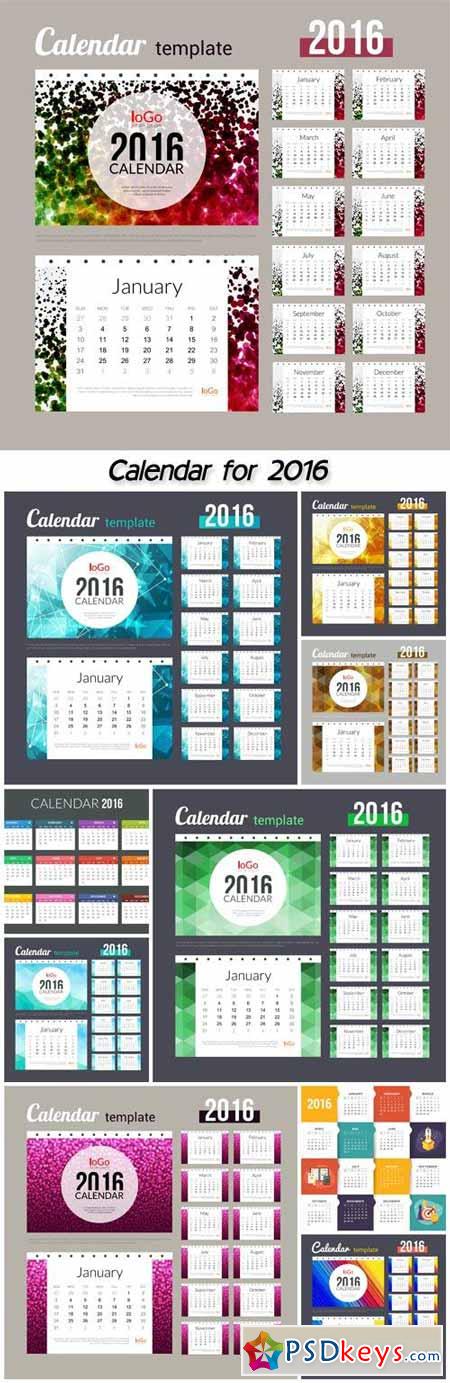 Desktop calendar for 2016, vector