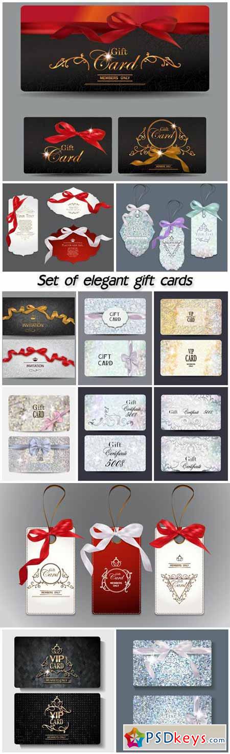 Set of elegant gift cards with gold lettering and silk ribbons