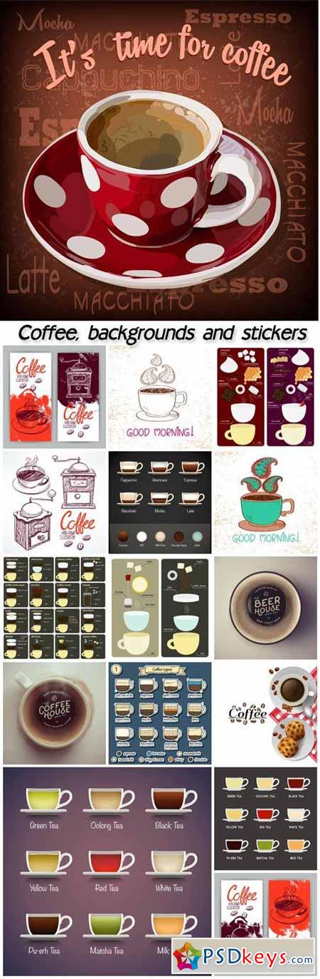 Coffee, backgrounds and stickers, logos