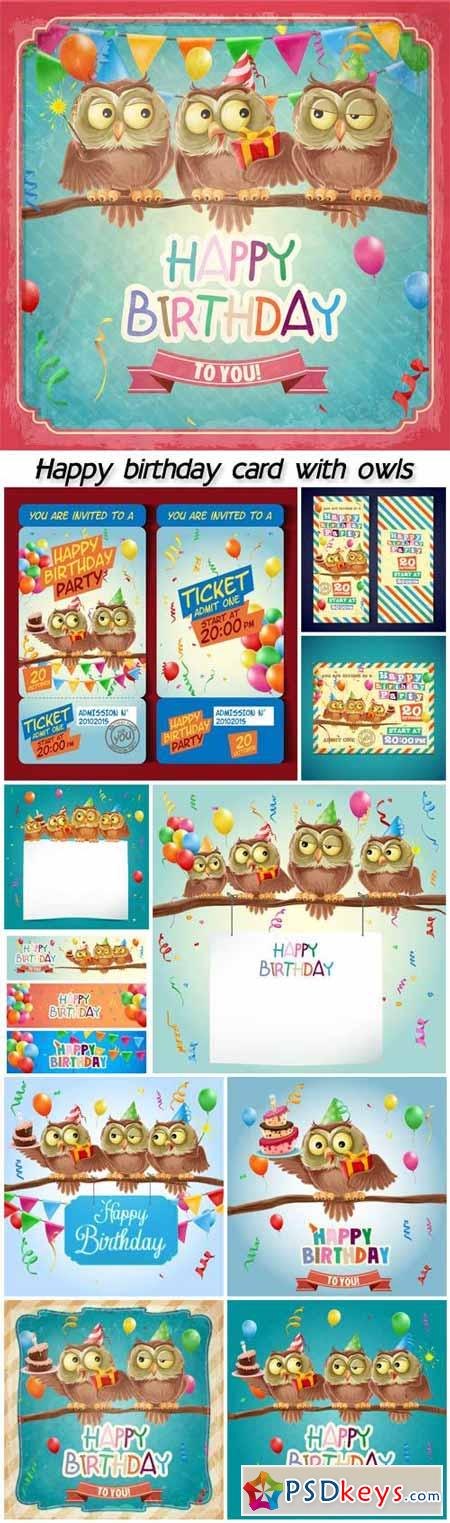 Happy birthday card with owls