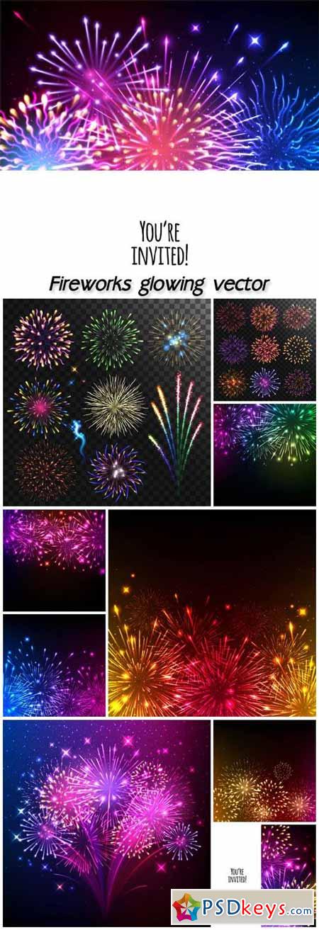 Colorful fireworks glowing vector