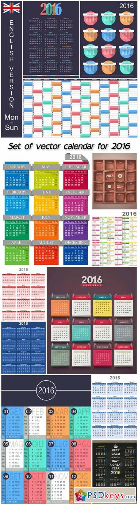Set of vector calendar for 2016 #6