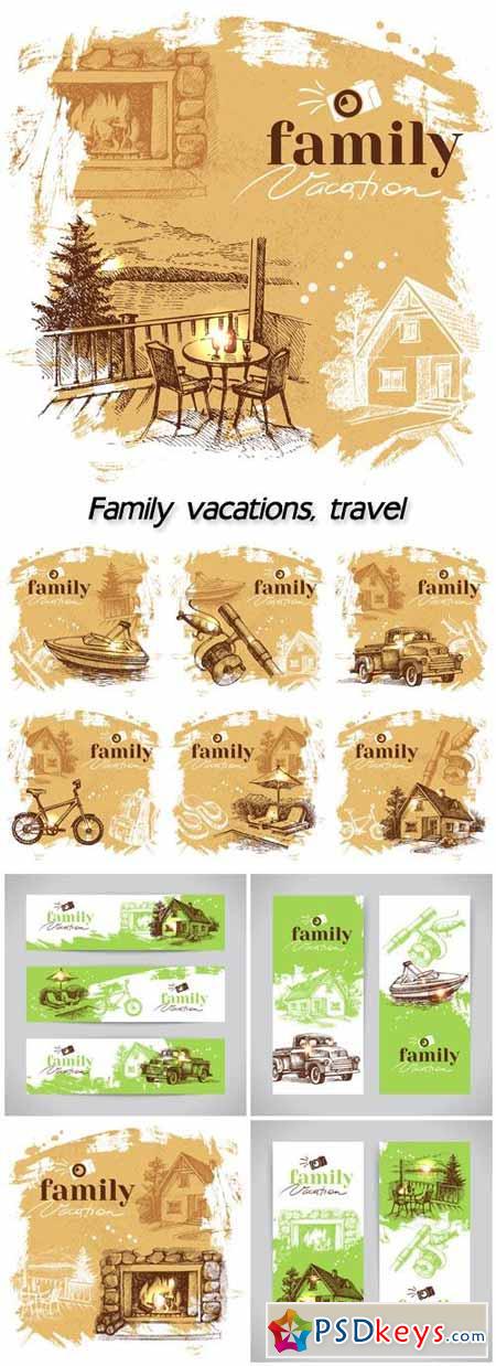 Family vacations, travel, backgrounds vector