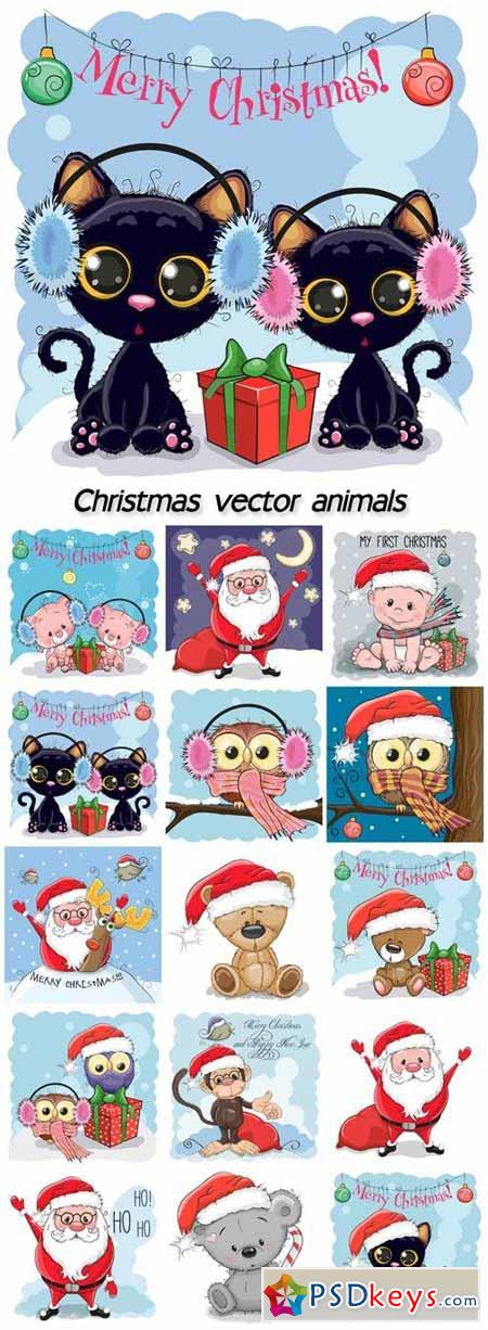 Christmas vector animals, Santa Claus