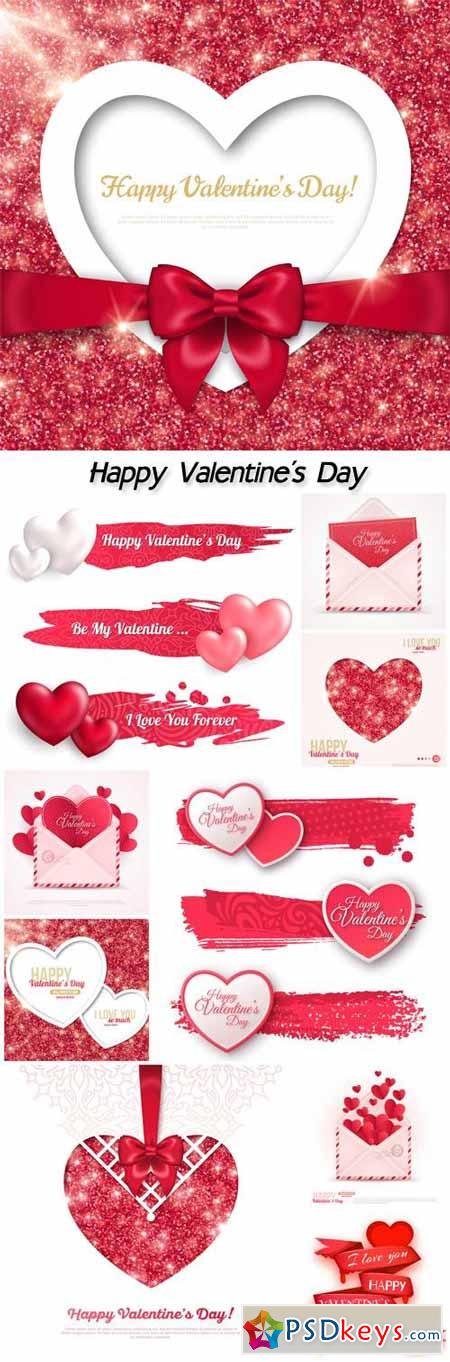 Valentine's day, envelopes with hearts, vector backgrounds