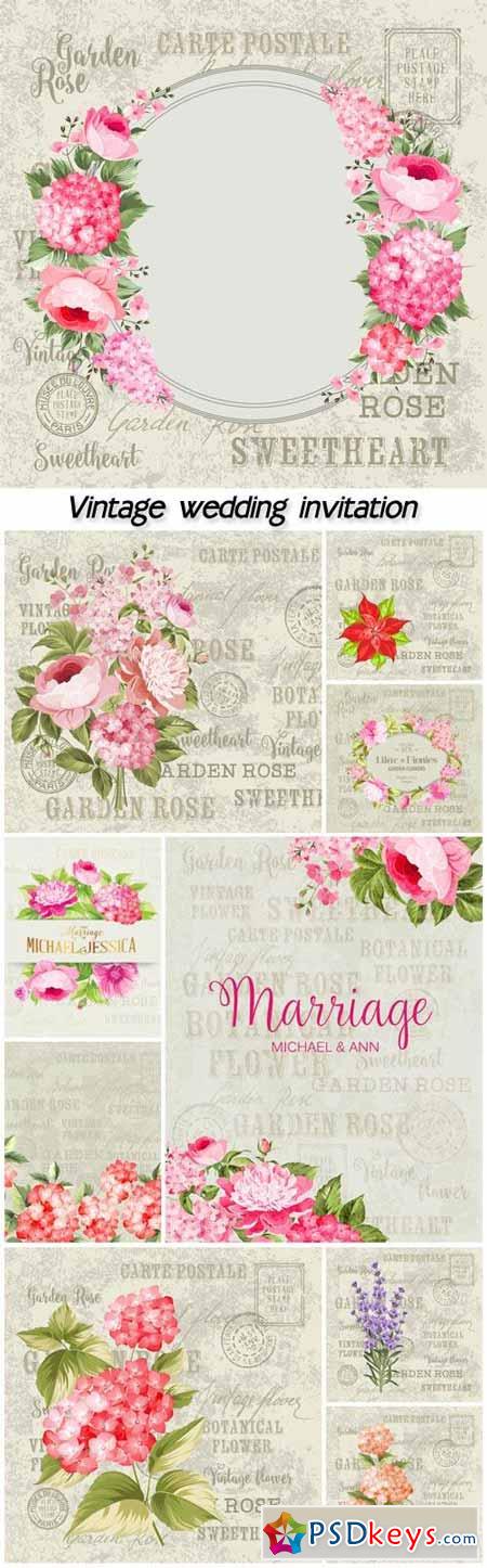 Vintage wedding invitation with beautiful flowers