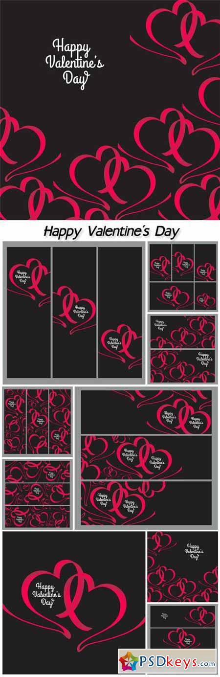 Valentines day, abstract cards with ribbon hearts and background