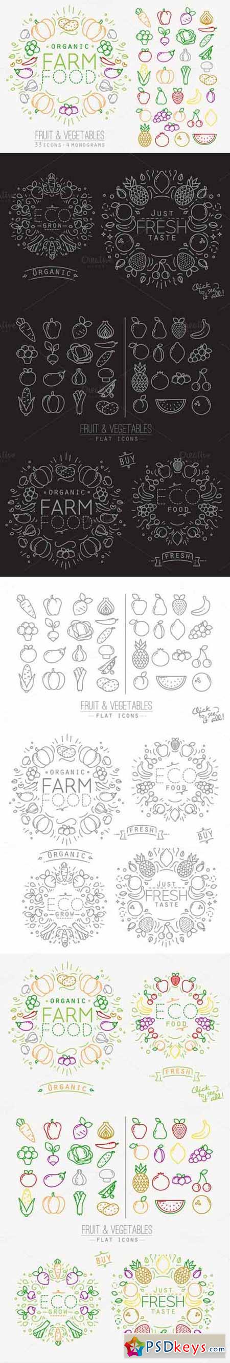 Flat Fruits & Vegetables Icons 378480