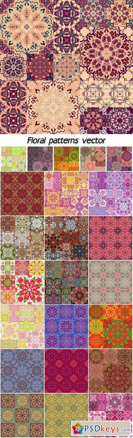 Floral patterns, vector backgrounds with colored patterns and flowers