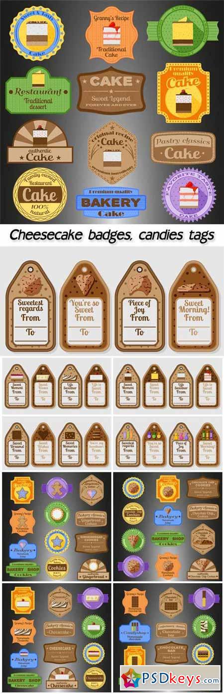 Cheesecake badges, candies tags