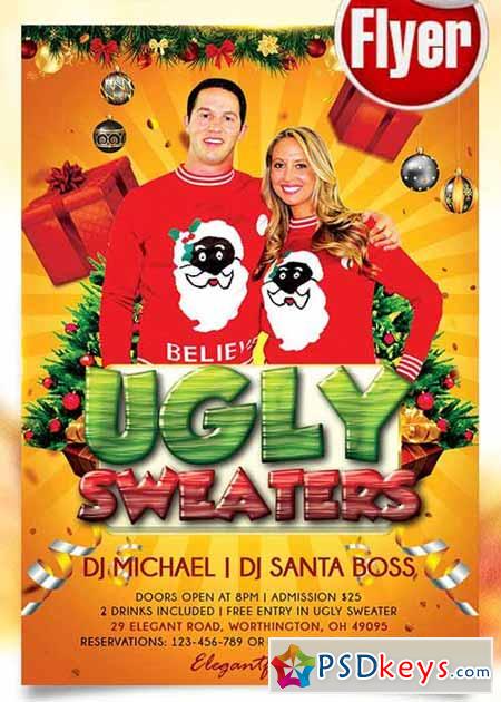 Ugly Sweater Party Flyer PSD Template + Facebook Cover