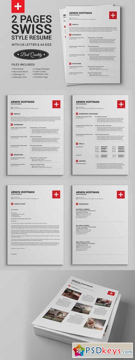 2 Pages Swiss Resume Extended Pack 295483