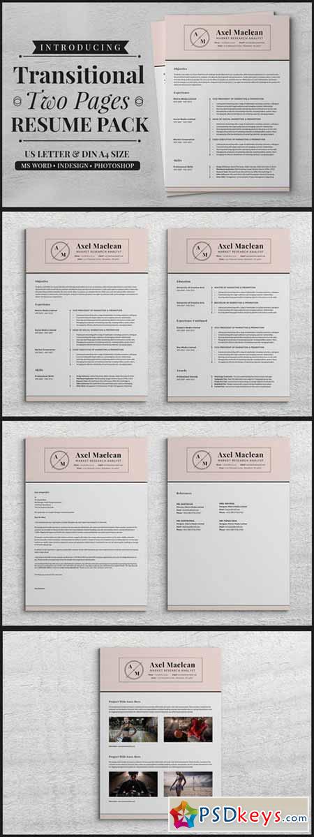 Transitional Two Pages Resume Pack 459744