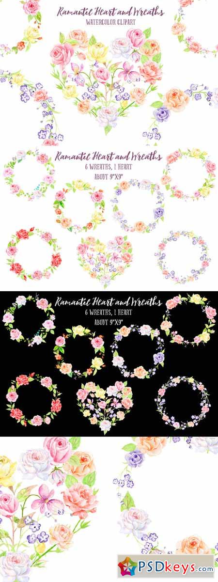 Watercolor Rose Wreath and Heart 492268