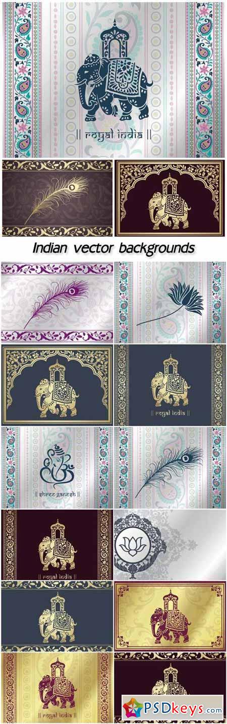 Indian vector backgrounds with patterns and elephants