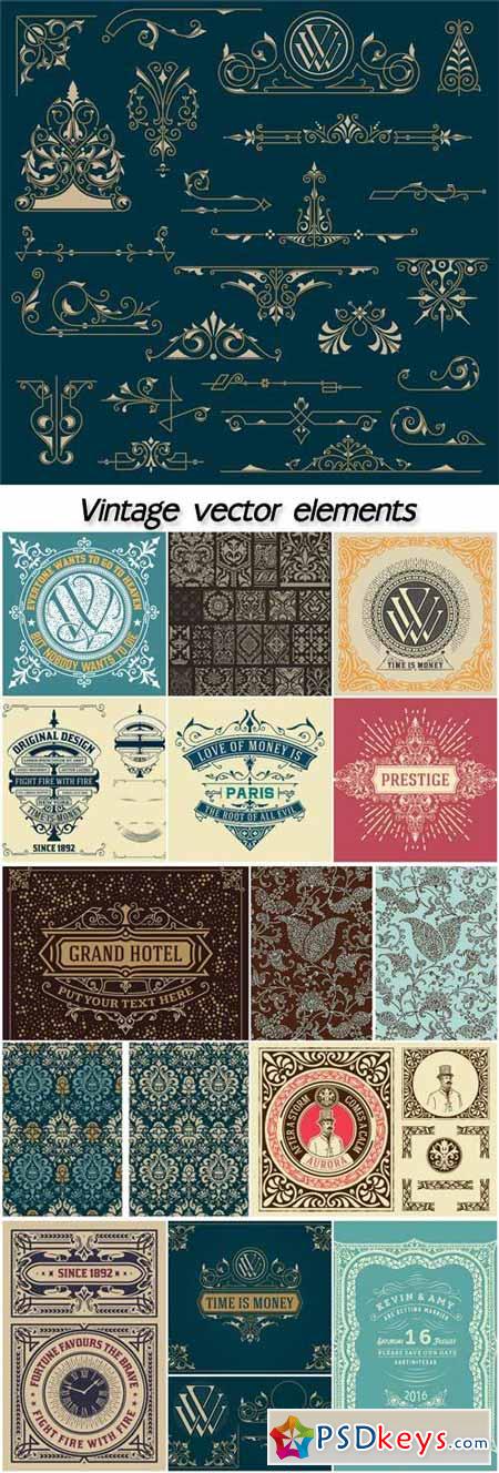 Vintage vector elements, patterns, ornaments