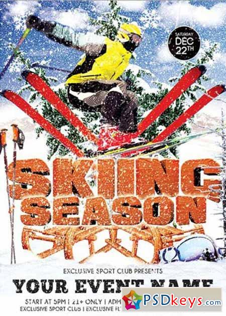 Skiing Season Premium Flyer Template + Facebook Cover