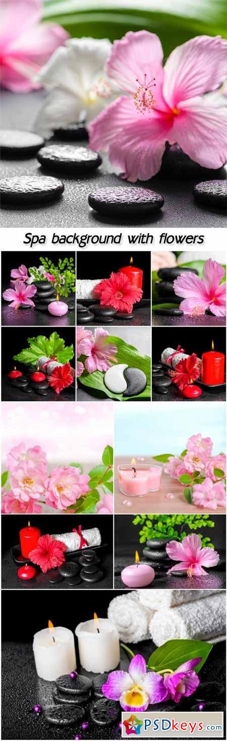 Spa background with flowers, candles and spa stones