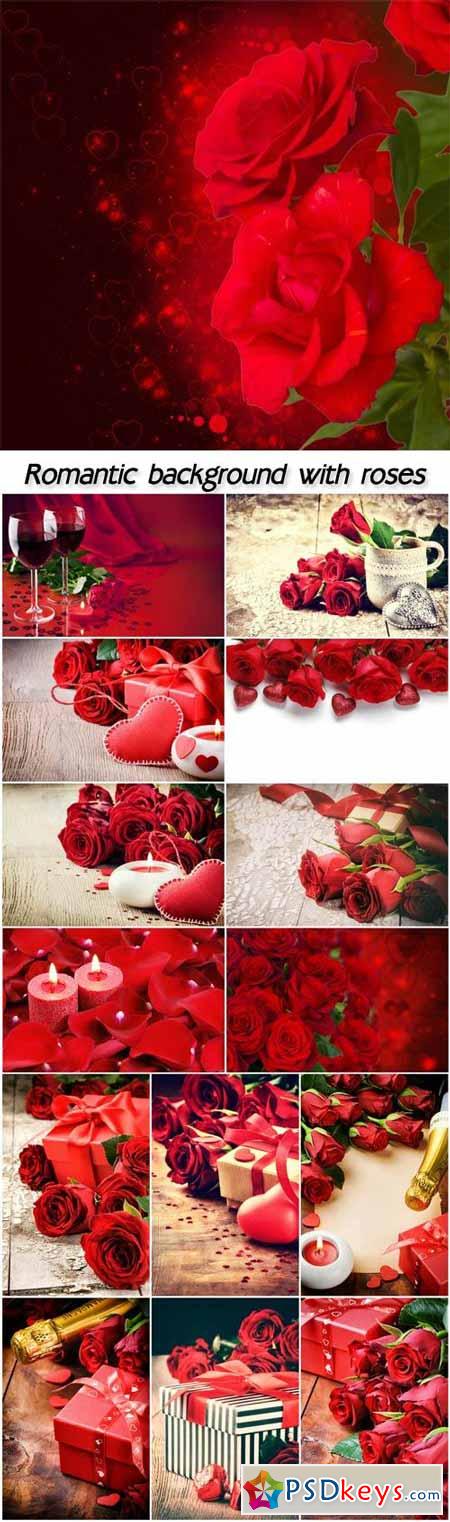 Romantic background with roses and candles, Valentine's Day