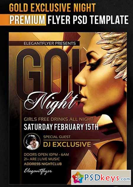 Gold Exclusive Night Flyer PSD Template + Facebook Cover