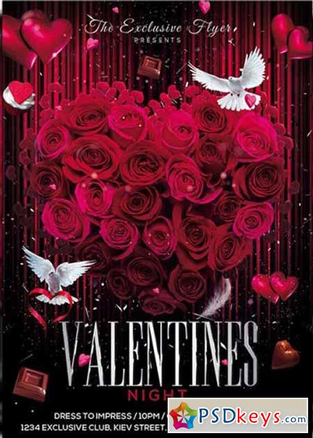 Exclusive Valentines Night Premium Flyer Template + Facebook Cover