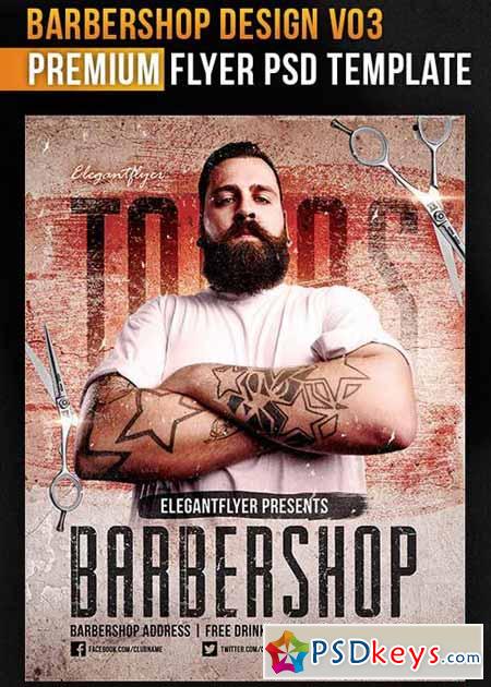 Barbershop Design V03 Flyer PSD Template + Facebook Cove