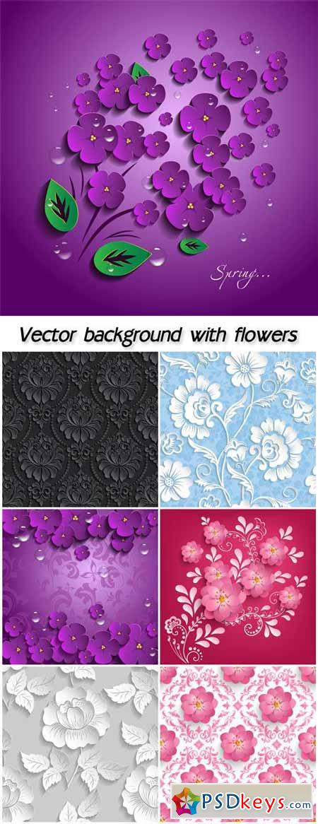 Vector background with flowers, 3D effect