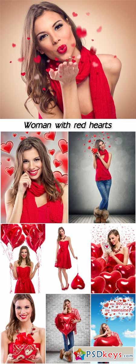 Woman with red hearts, Valentine's Day