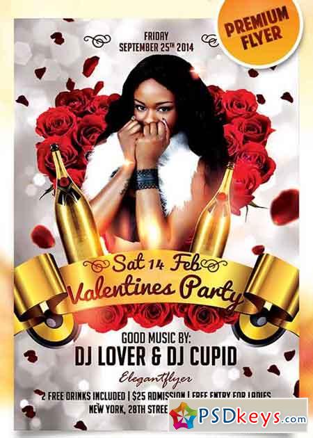 Valentines Party Flyer PSD Template + Facebook Cover