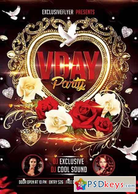 Valentines Day Party Premium Flyer Template + Facebook Cover