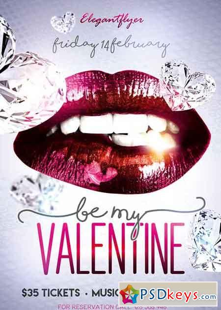 Be My Valentine Party Flyer PSD Template + Facebook Cover
