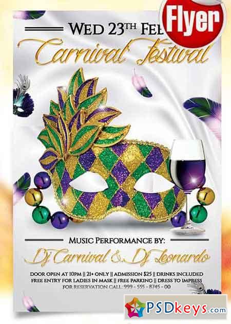 Mardi Gras Carnival Festival Flyer PSD Template + Facebook Cover