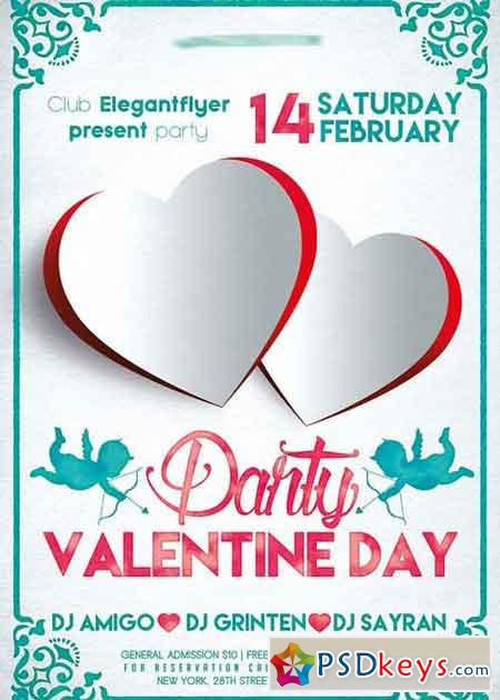 Valentines day Party V02 Flyer PSD Template + Facebook Cover