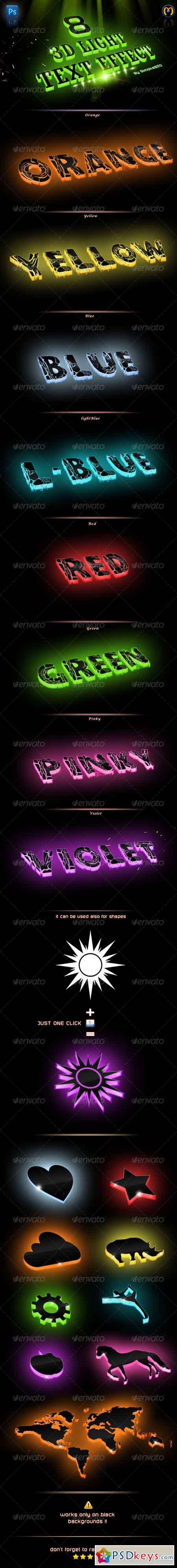 3D Light Text Photoshop Action 7543533