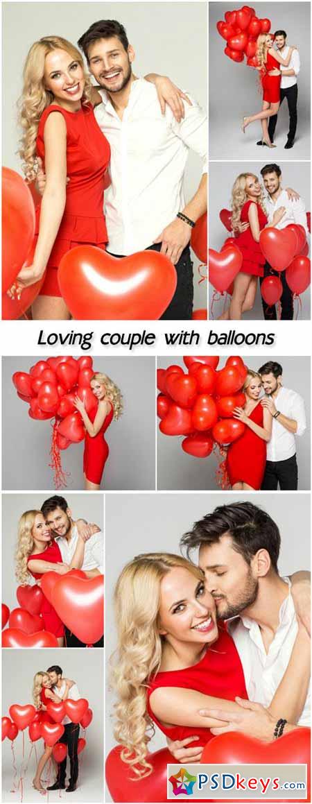 Loving couple with balloons, valentines day