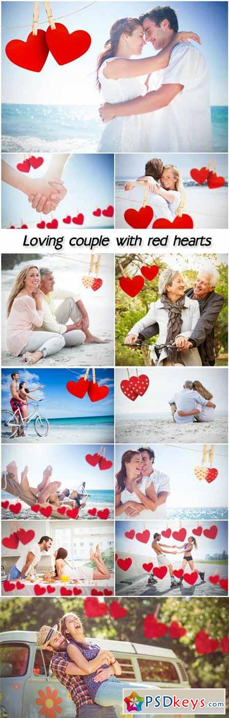 Loving couple with red hearts, Valentine's Day