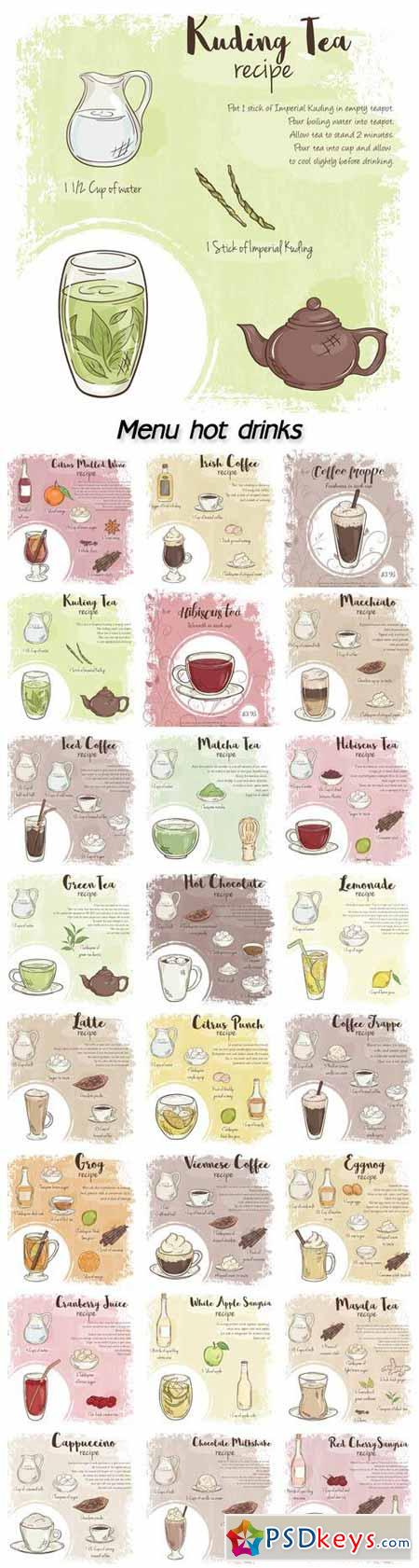 Menu hot drinks, coffee, tea