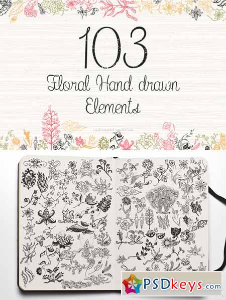 103 Floral Hand Drawn Elements