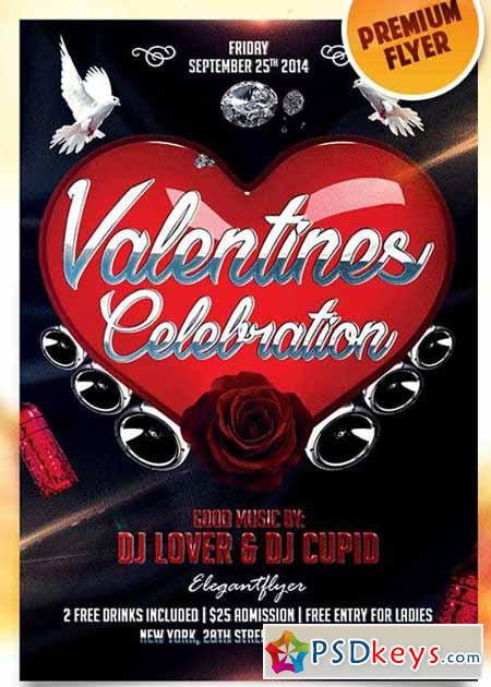 Valentine Celebration Flyer PSD Template + Facebook Cover