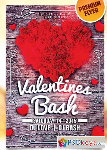 Valentines Bash Flyer PSD Template + Facebook Cover