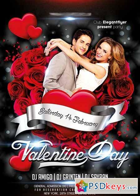 Valentine Day Party Flyer PSD Template + Facebook Cover
