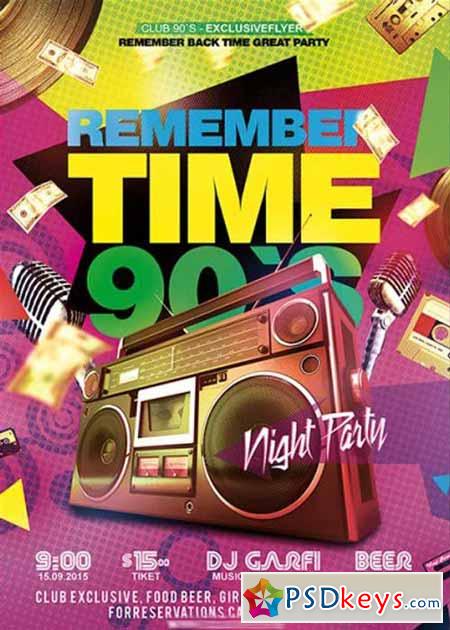 Remember Time 90s Premium Flyer Template + Facebook Cove